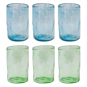 Set of 6 Handblown Glasses Green Blue