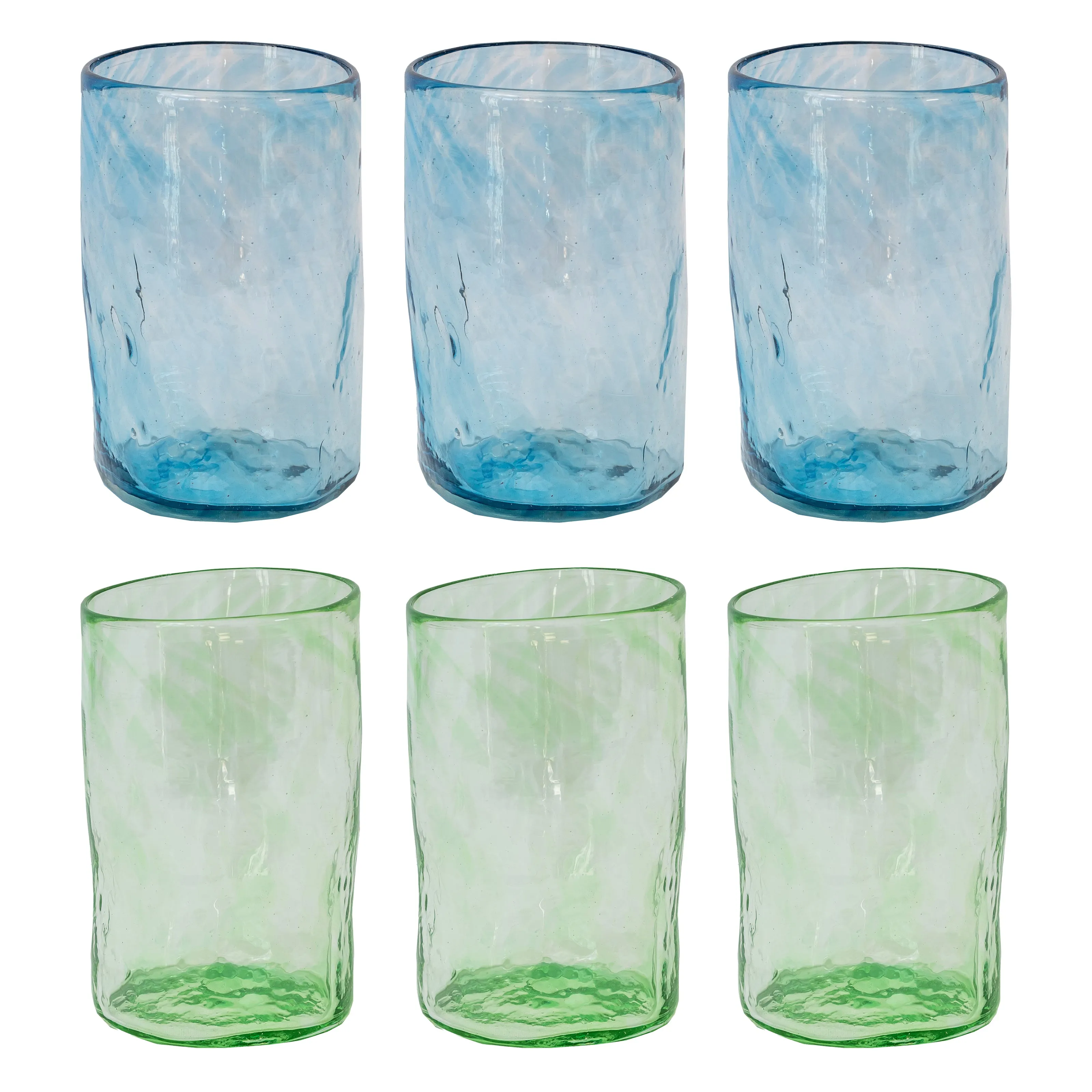 Set of 6 Handblown Glasses Green Blue