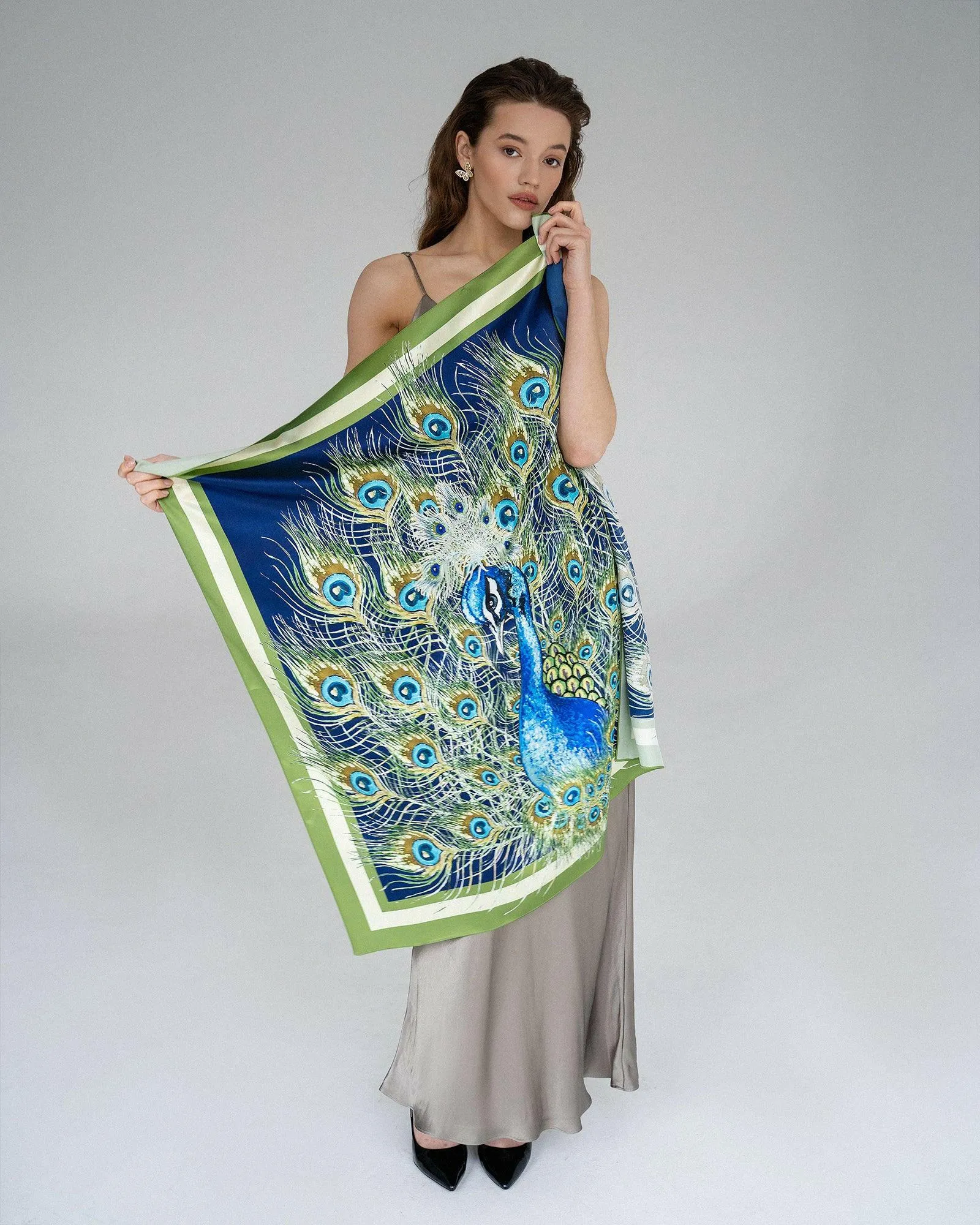 Silk Scarf with Peacock Design