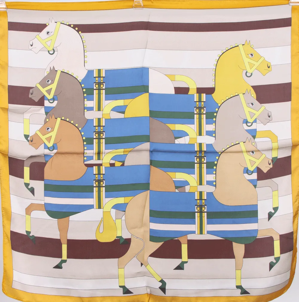 Silky Square Designer Geometric Horse Print Scarf