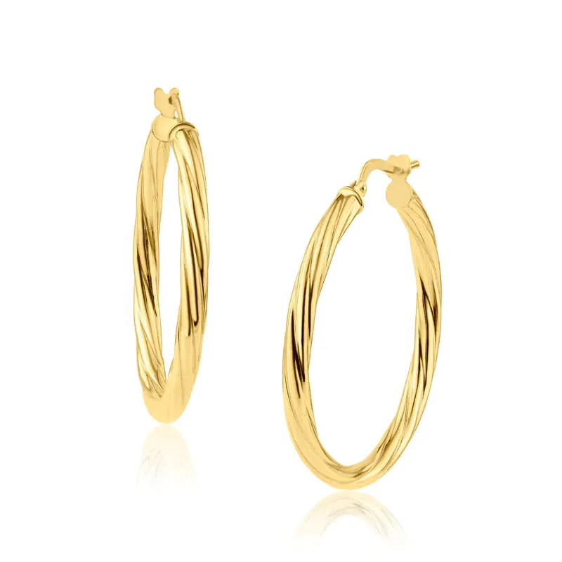 Silver 925 Gold Plated Silver Twisted 3mm Hoop Earrings