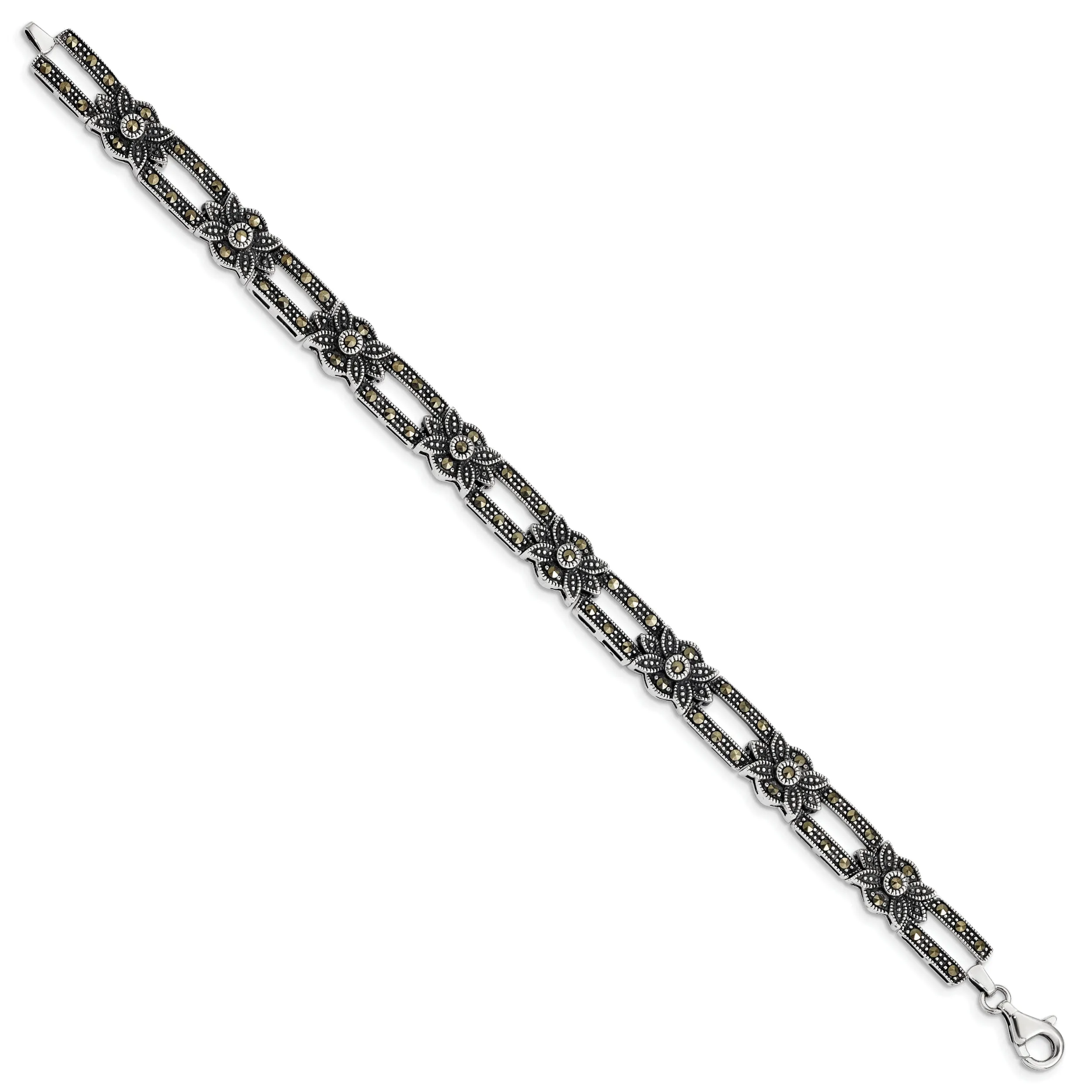 Silver Antique Finish Marcasite Bracelet