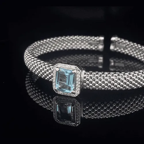 Silver Aquamarine Mesh style bangle