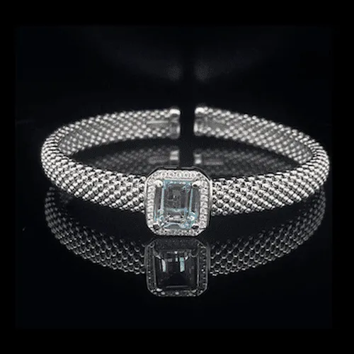 Silver Aquamarine Mesh style bangle