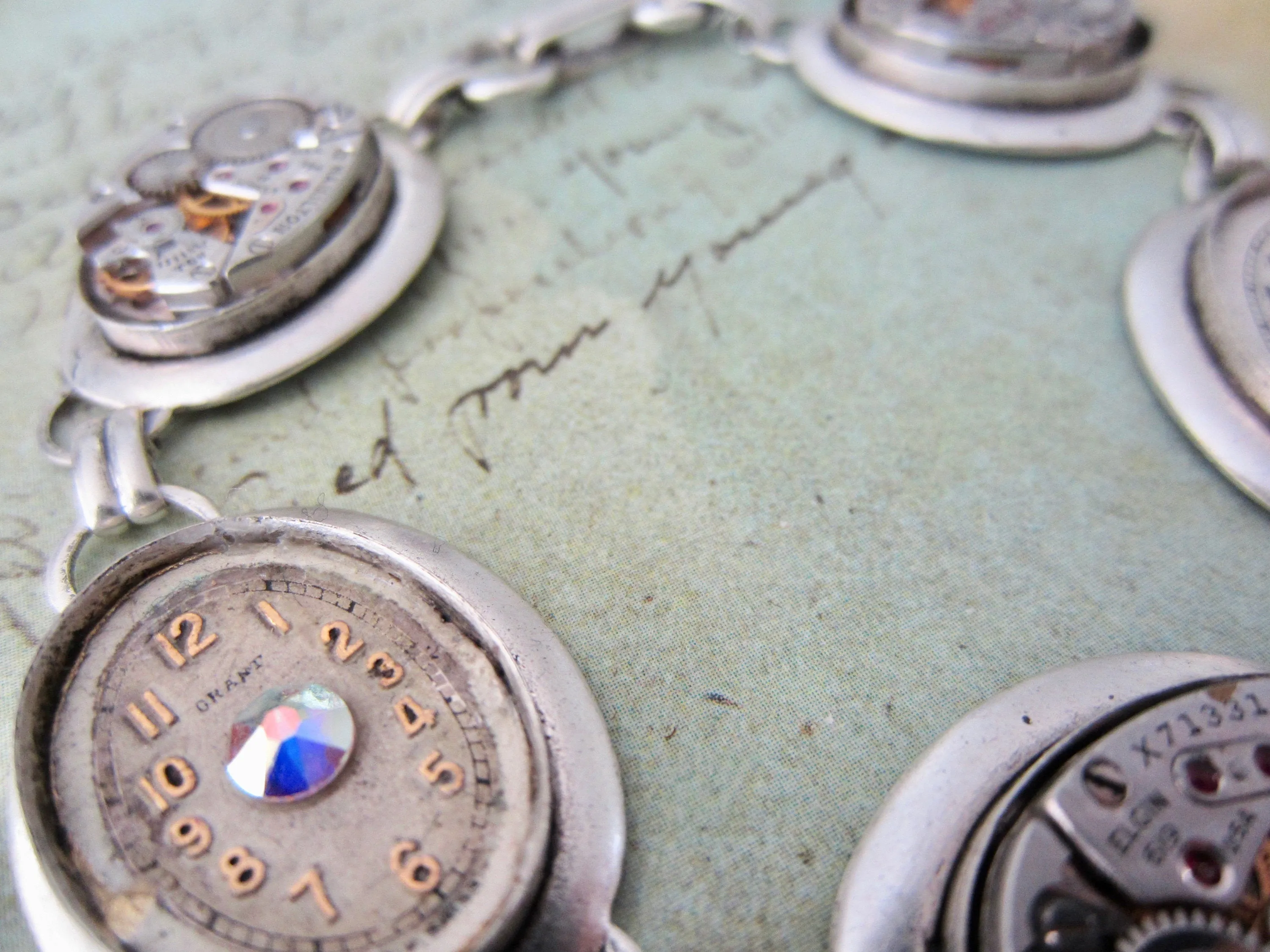 Silver Bracelet - One of a kind - Steampunk Jewelry - In the Works - Steampunk watch parts charm bracelet for her