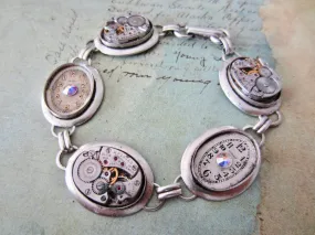 Silver Bracelet - One of a kind - Steampunk Jewelry - In the Works - Steampunk watch parts charm bracelet for her