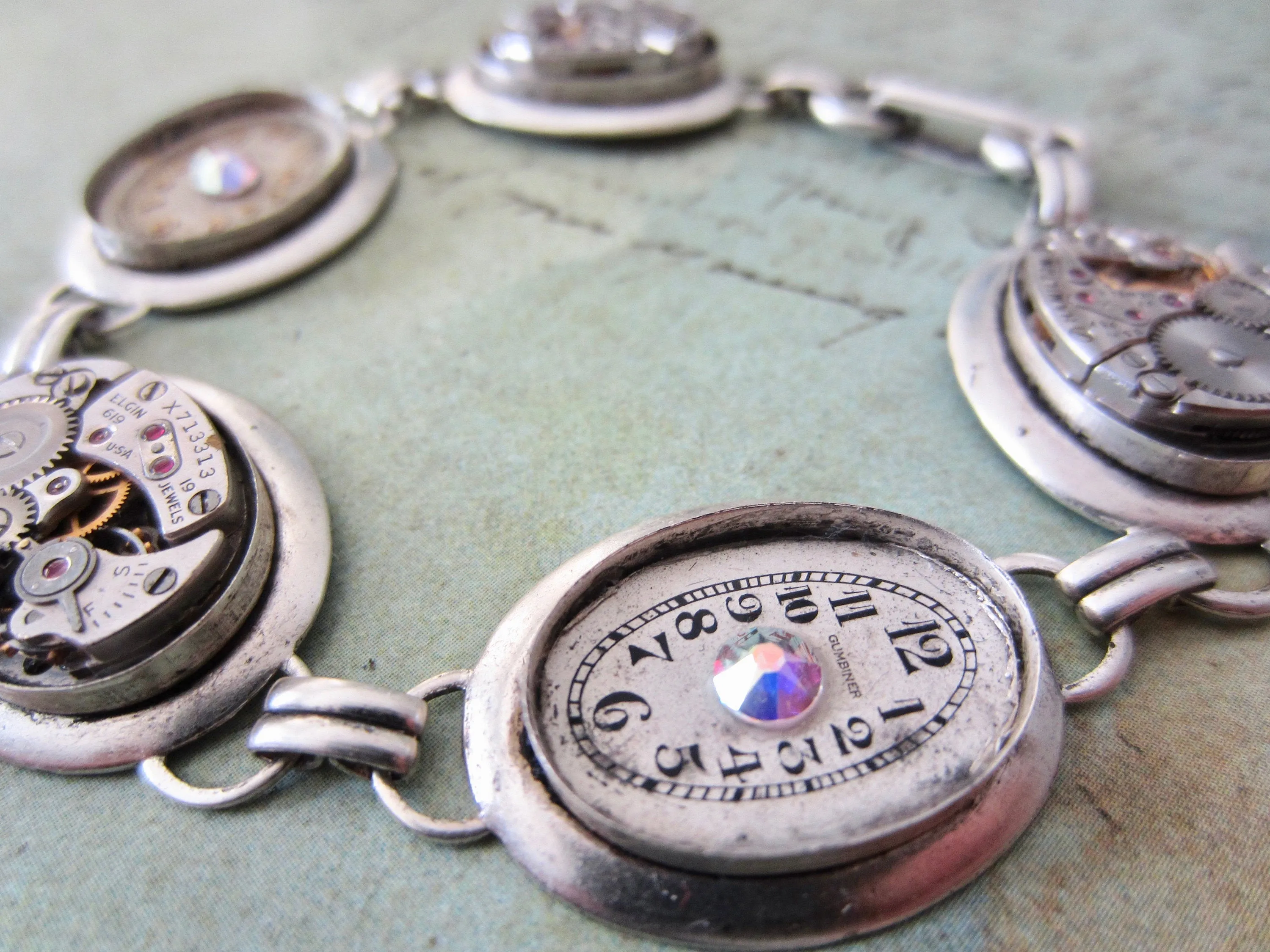 Silver Bracelet - One of a kind - Steampunk Jewelry - In the Works - Steampunk watch parts charm bracelet for her