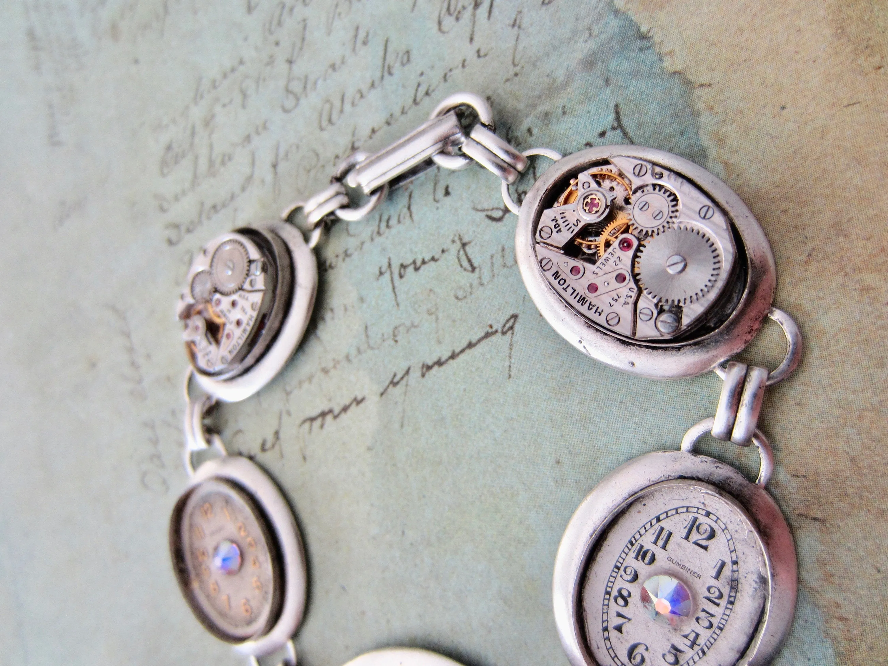 Silver Bracelet - One of a kind - Steampunk Jewelry - In the Works - Steampunk watch parts charm bracelet for her