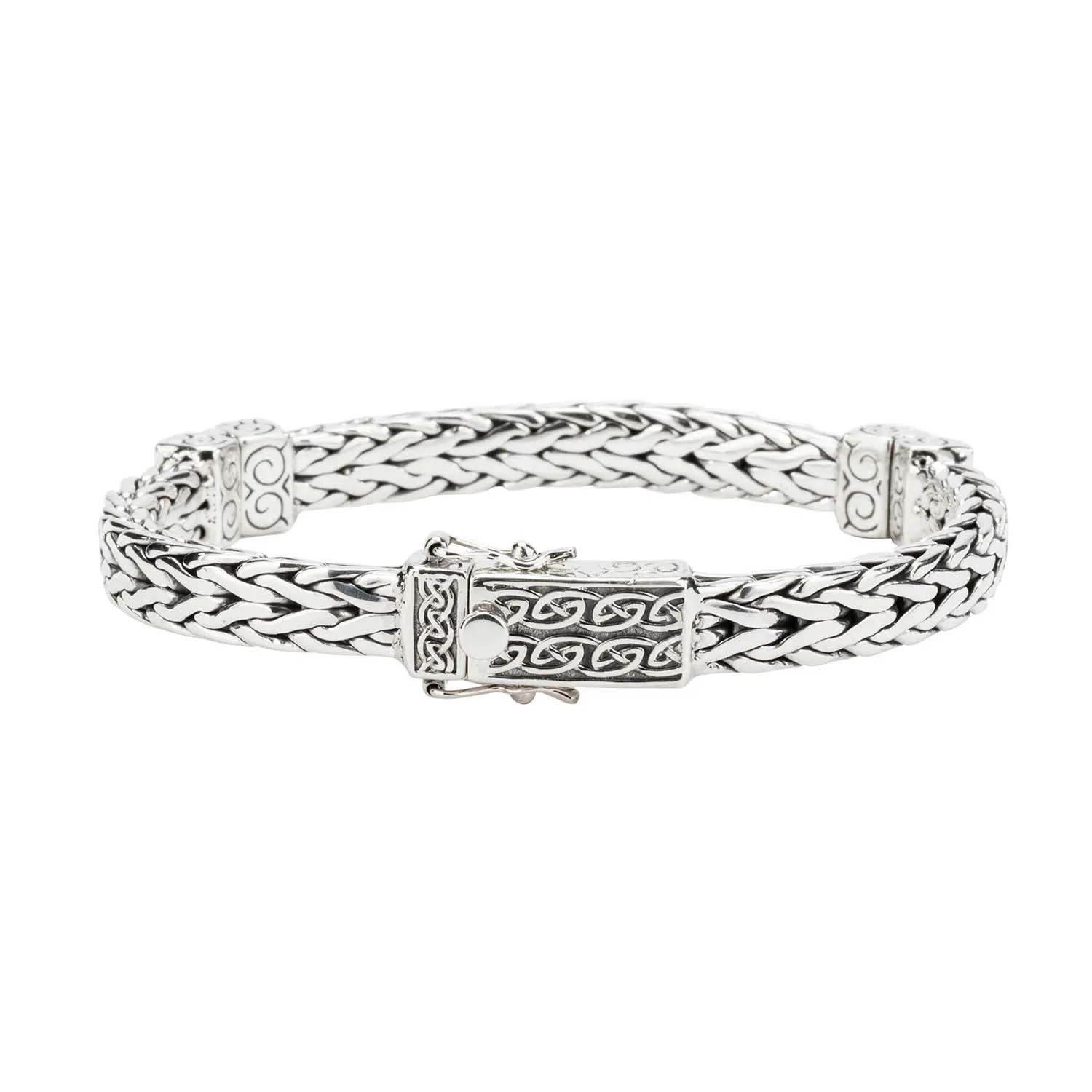 Silver Celtic Square Dragon Weave Hinged Bracelet