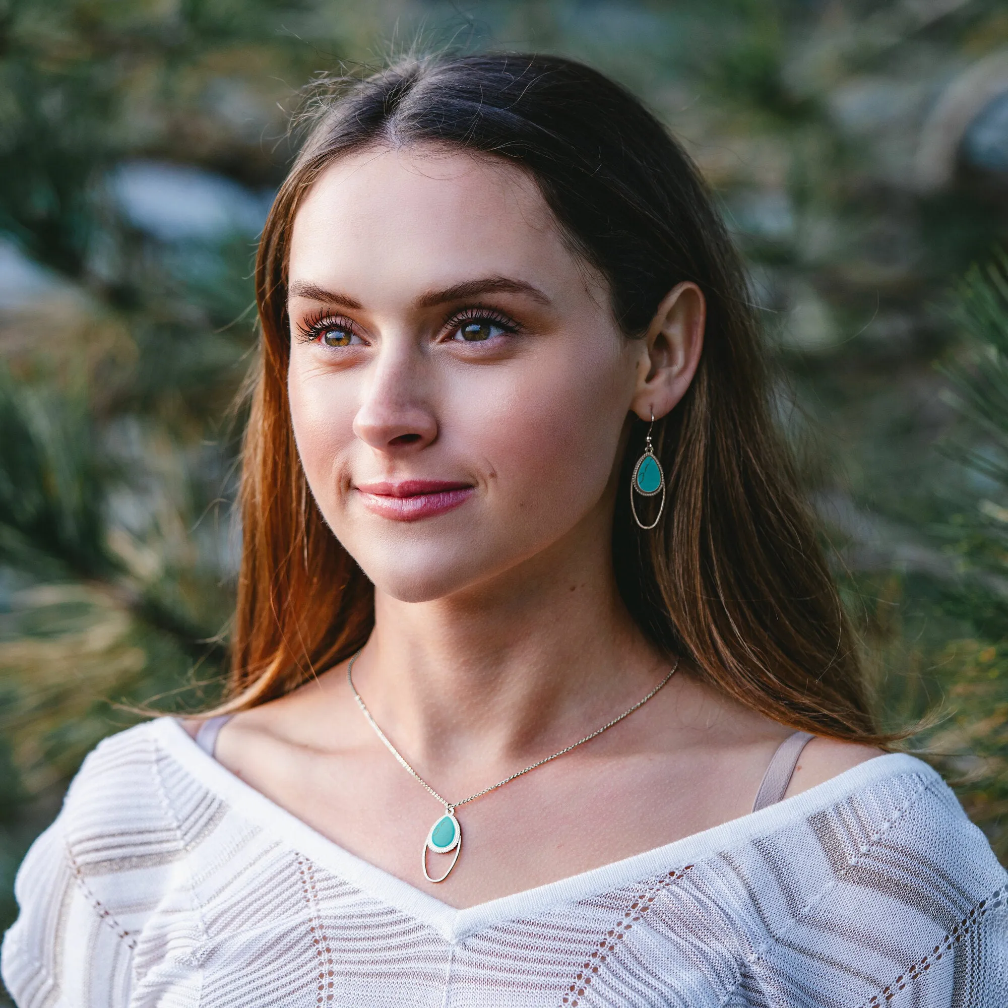 Silver Double Drop Turquoise Necklace