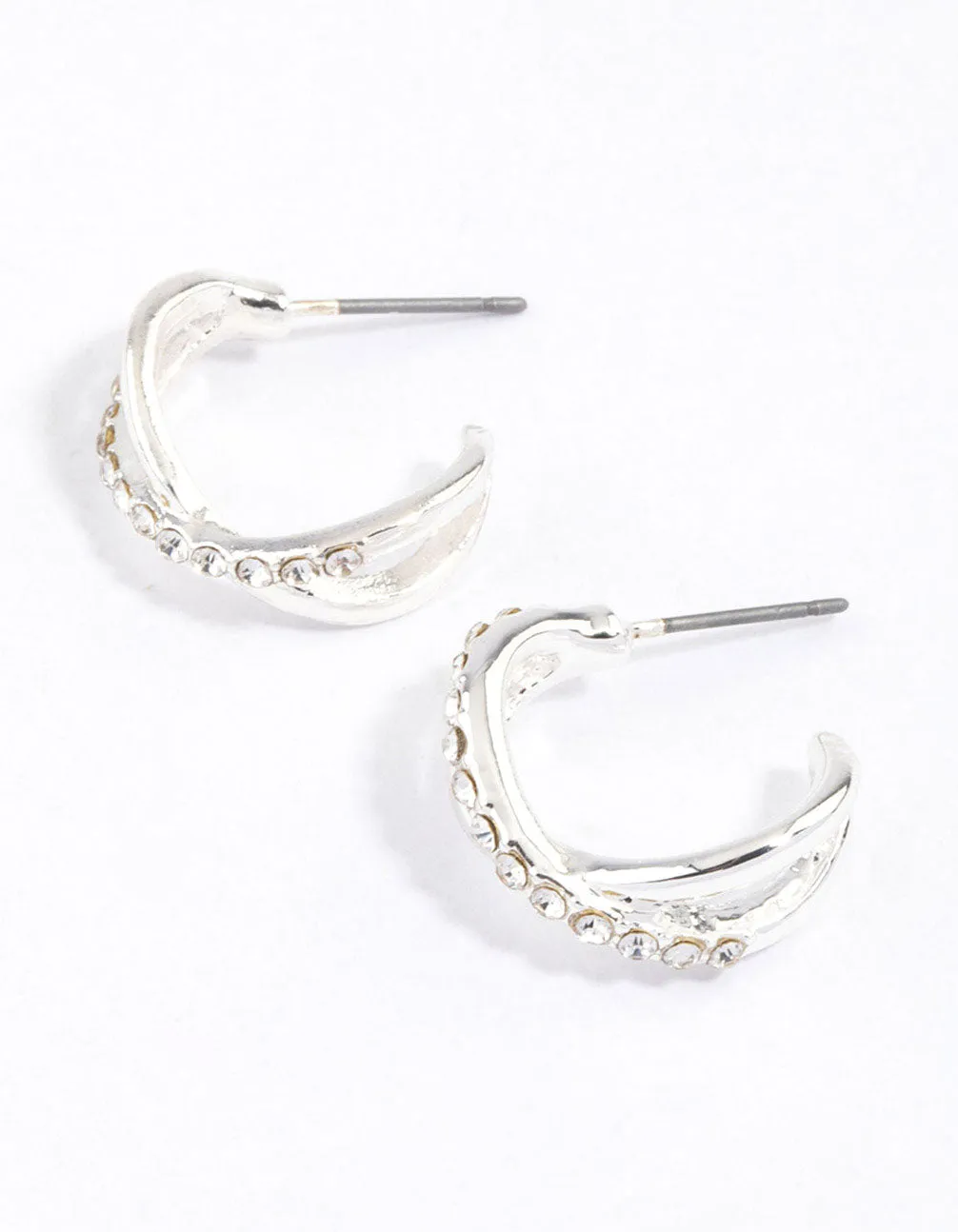 Silver Interlaced Diamante Hoop Earrings & Polishing Set