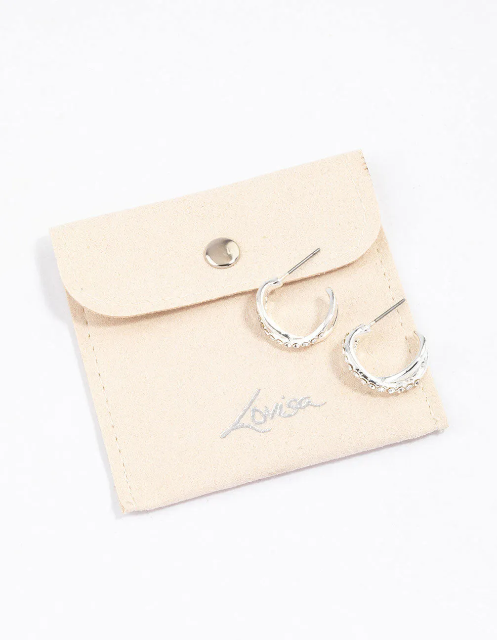 Silver Interlaced Diamante Hoop Earrings & Polishing Set