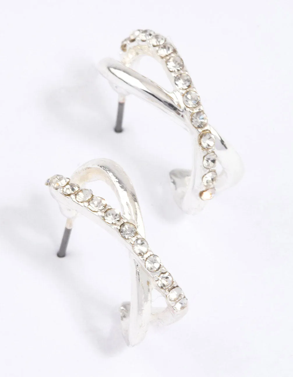 Silver Interlaced Diamante Hoop Earrings & Polishing Set