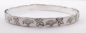 Silver Plated Flower & Bird Design Bangle Bracelet