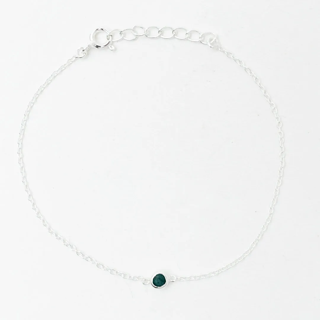 Silver Raw Emerald Solitaire Bracelet