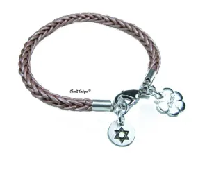 Silver Star Of David Pink Leather Bracelet