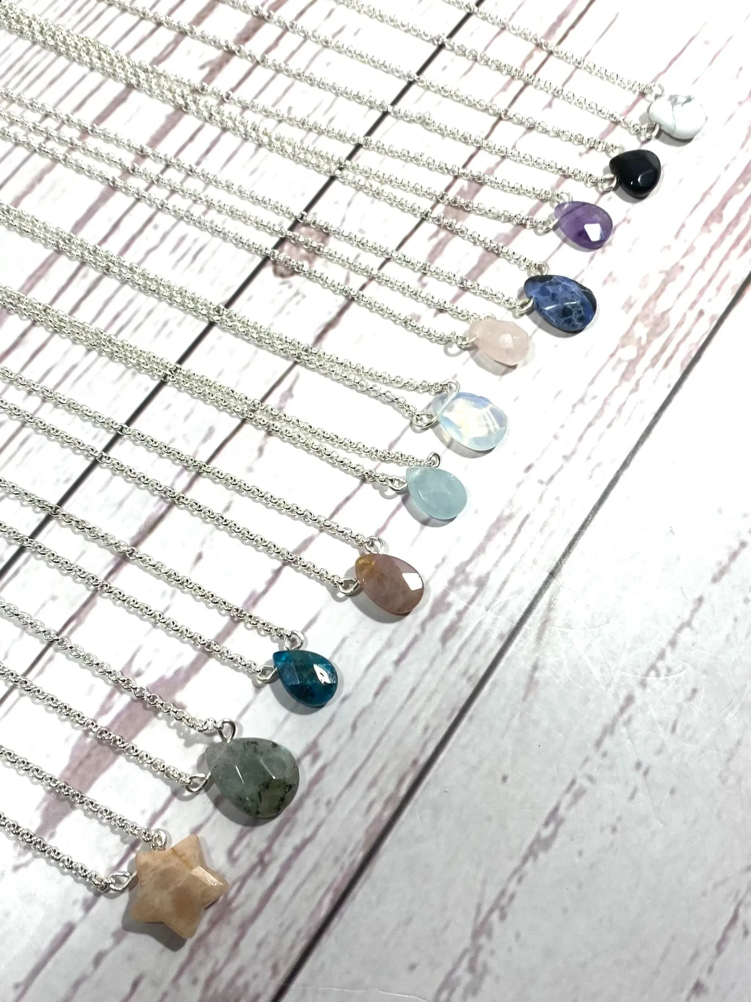 Silver Teardrop Crystal Necklace - Choker Style Gemstone Necklace