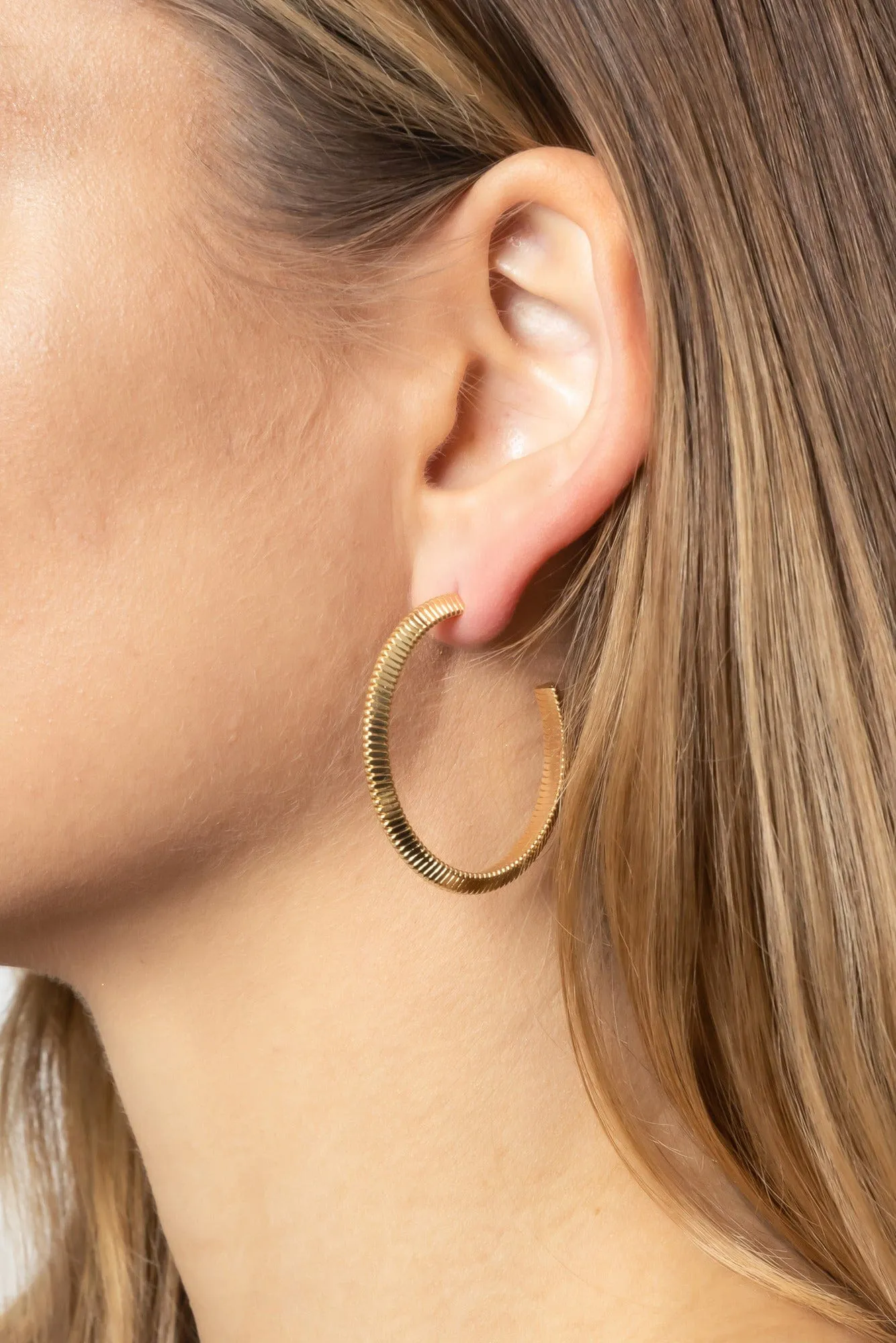 SJE310012 14K Dipped Post Textured Hoop Earrings