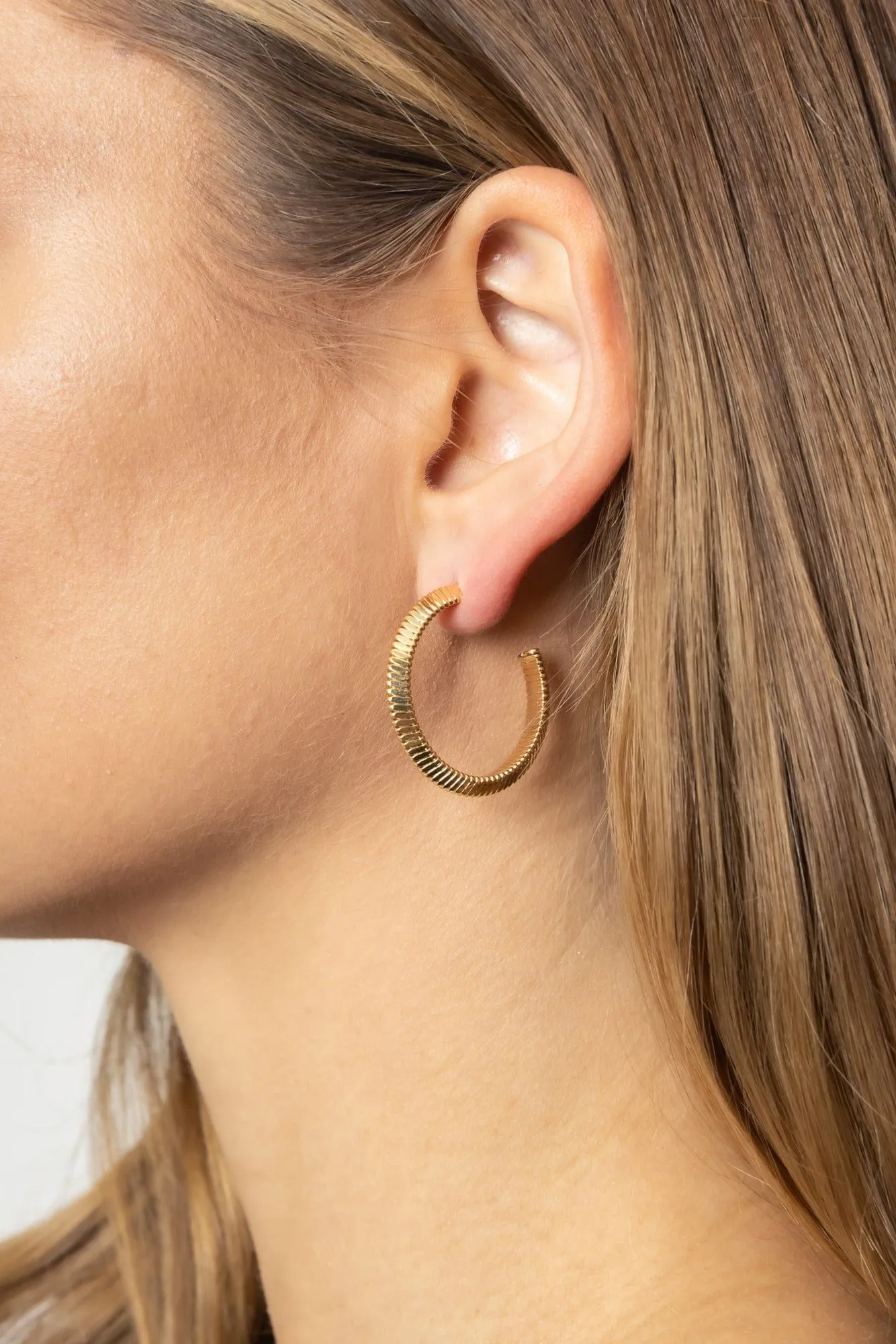 SJE310012 14K Dipped Post Textured Hoop Earrings