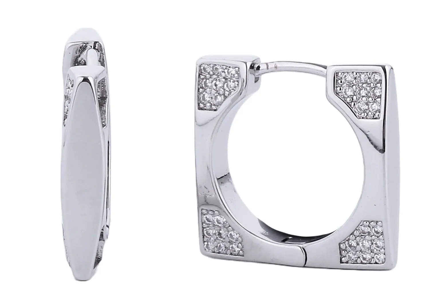 SJE310528 14K CZ Pave Corner Square Hoop Earrings