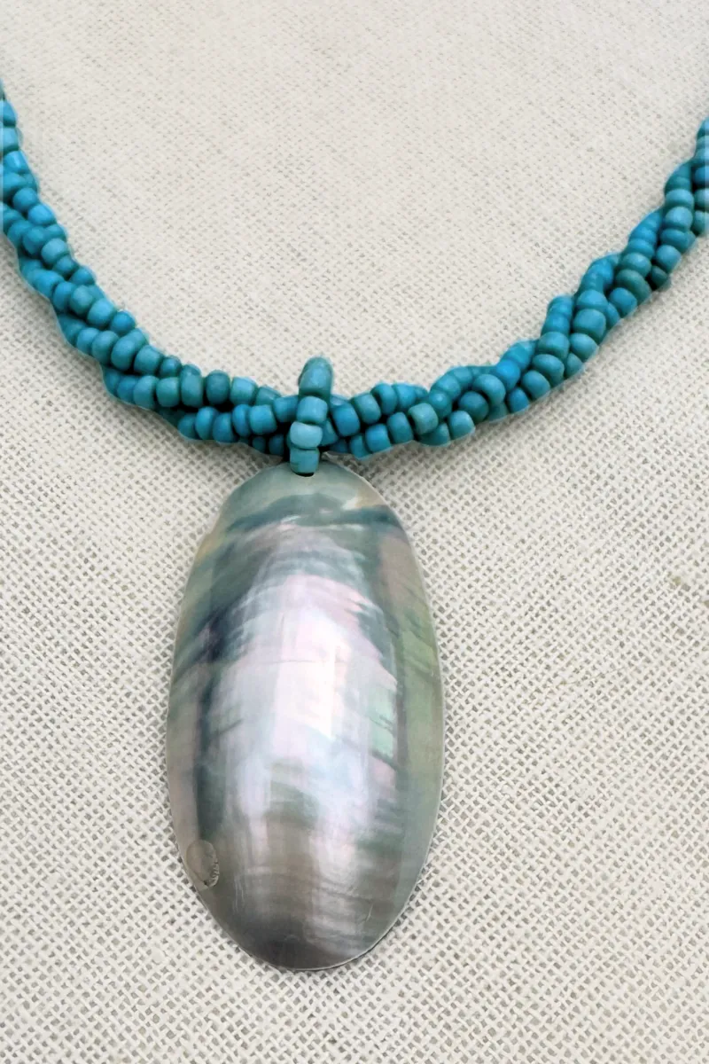 Snowdrop Shell Beaded Braid Necklace in Turquoise