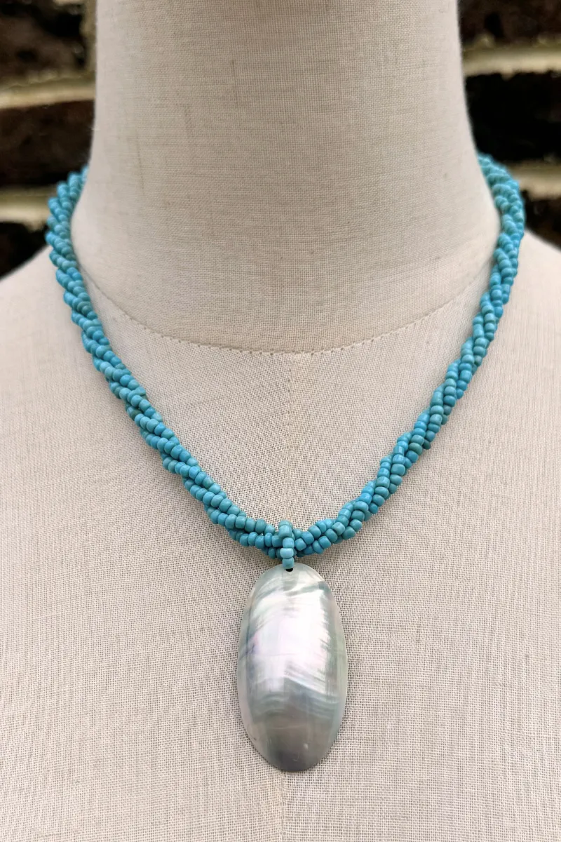 Snowdrop Shell Beaded Braid Necklace in Turquoise