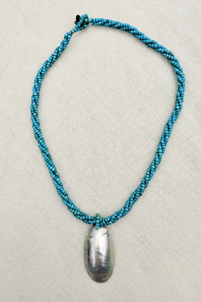 Snowdrop Shell Beaded Braid Necklace in Turquoise