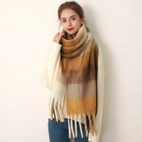 Soft Thick Checkered Mohair Cashmere Korean Plaid Scarf