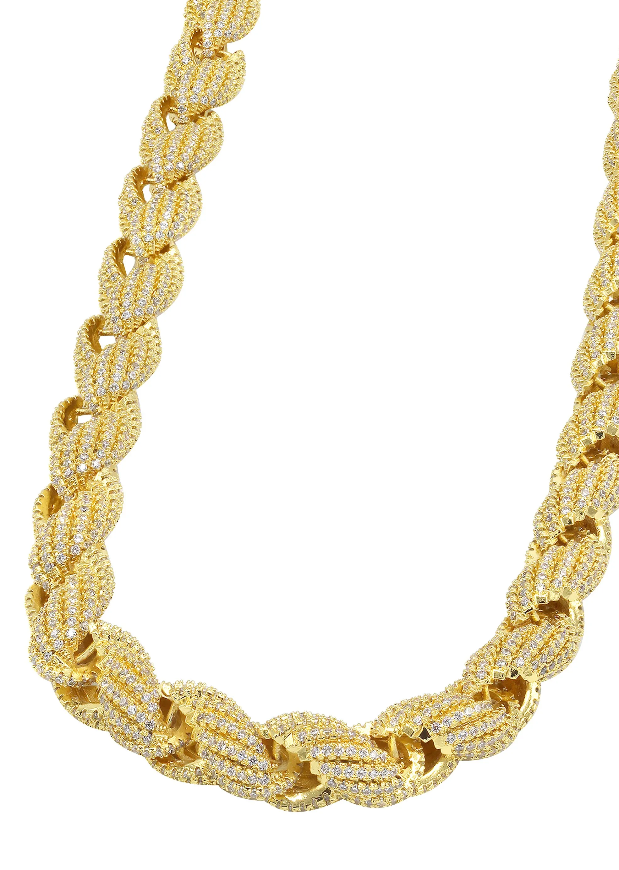 Solid Gold Iced Out Rope Chain & Bracelet ( 10 Mm )