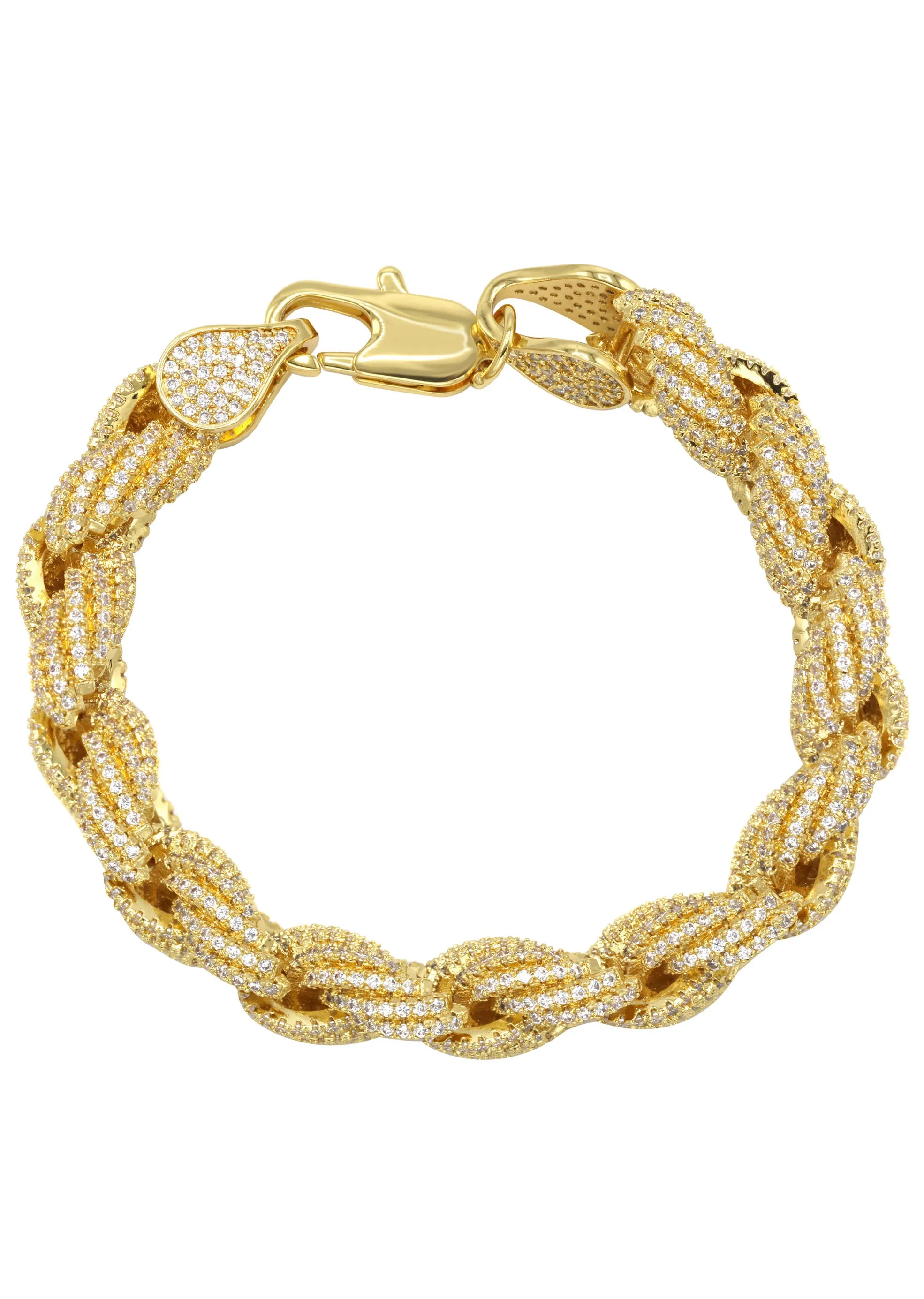 Solid Gold Iced Out Rope Chain & Bracelet ( 10 Mm )