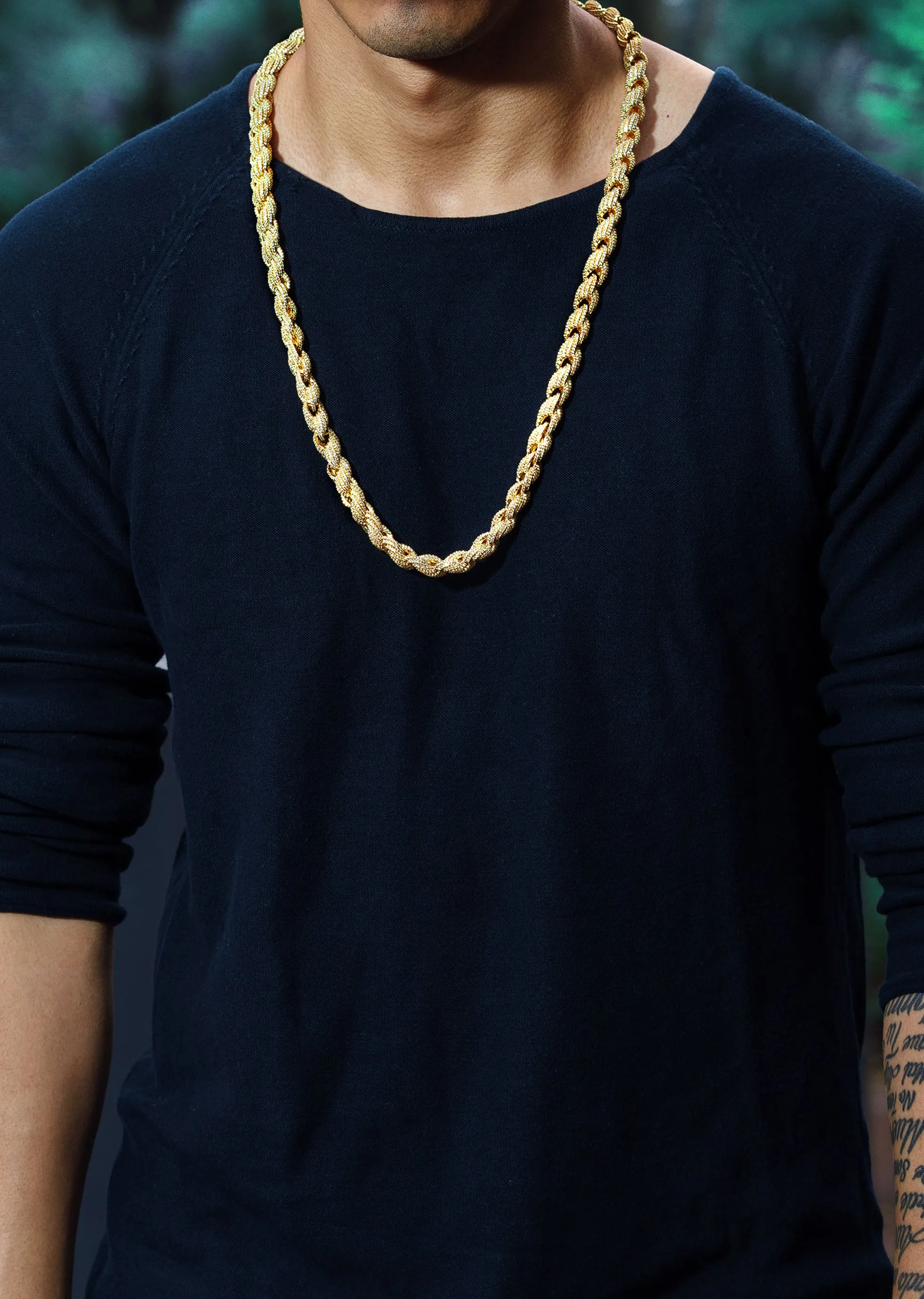 Solid Gold Iced Out Rope Chain & Bracelet ( 10 Mm )