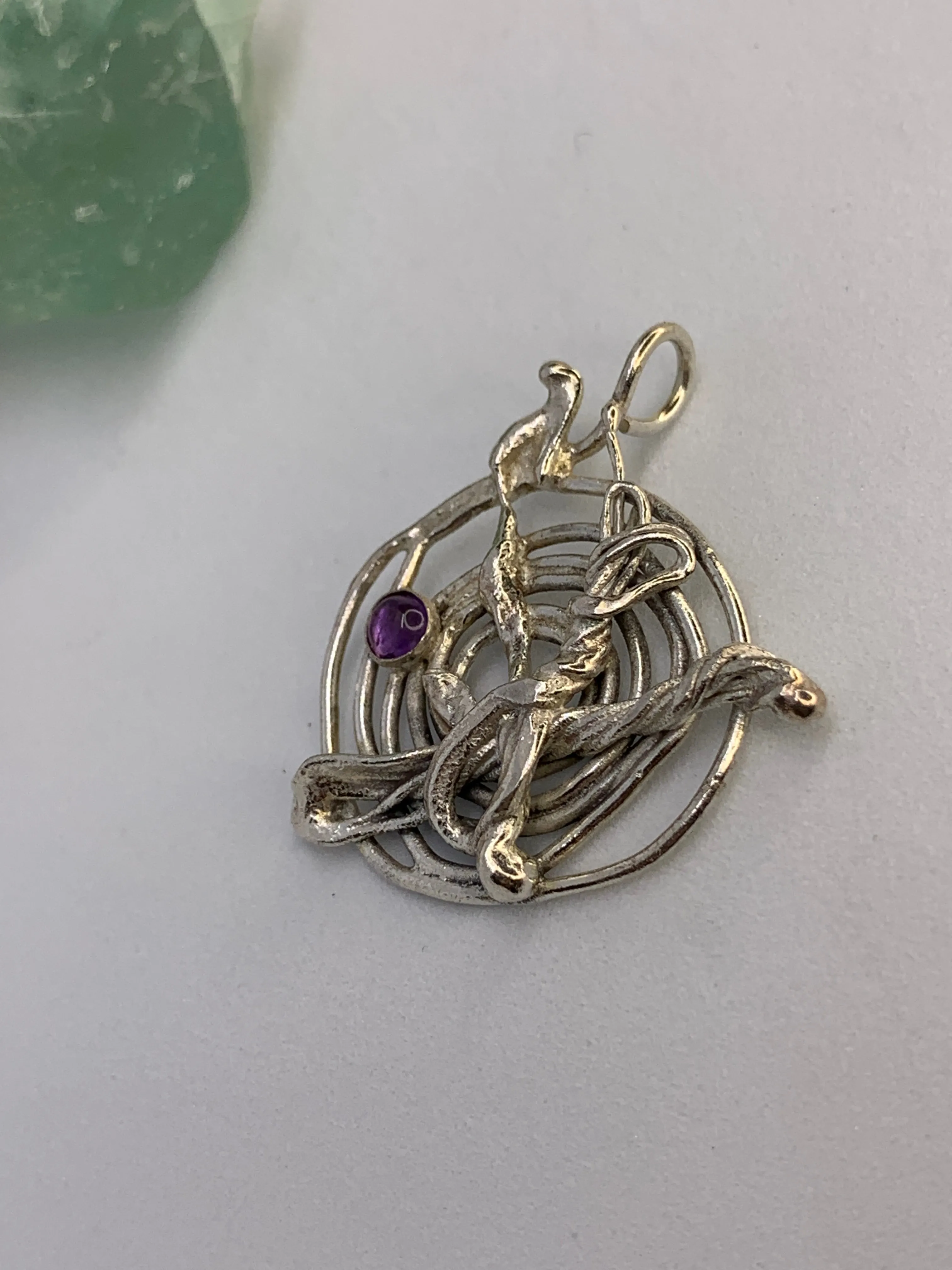 Spiral Abstract Amethyst Sterling Silver Pendant