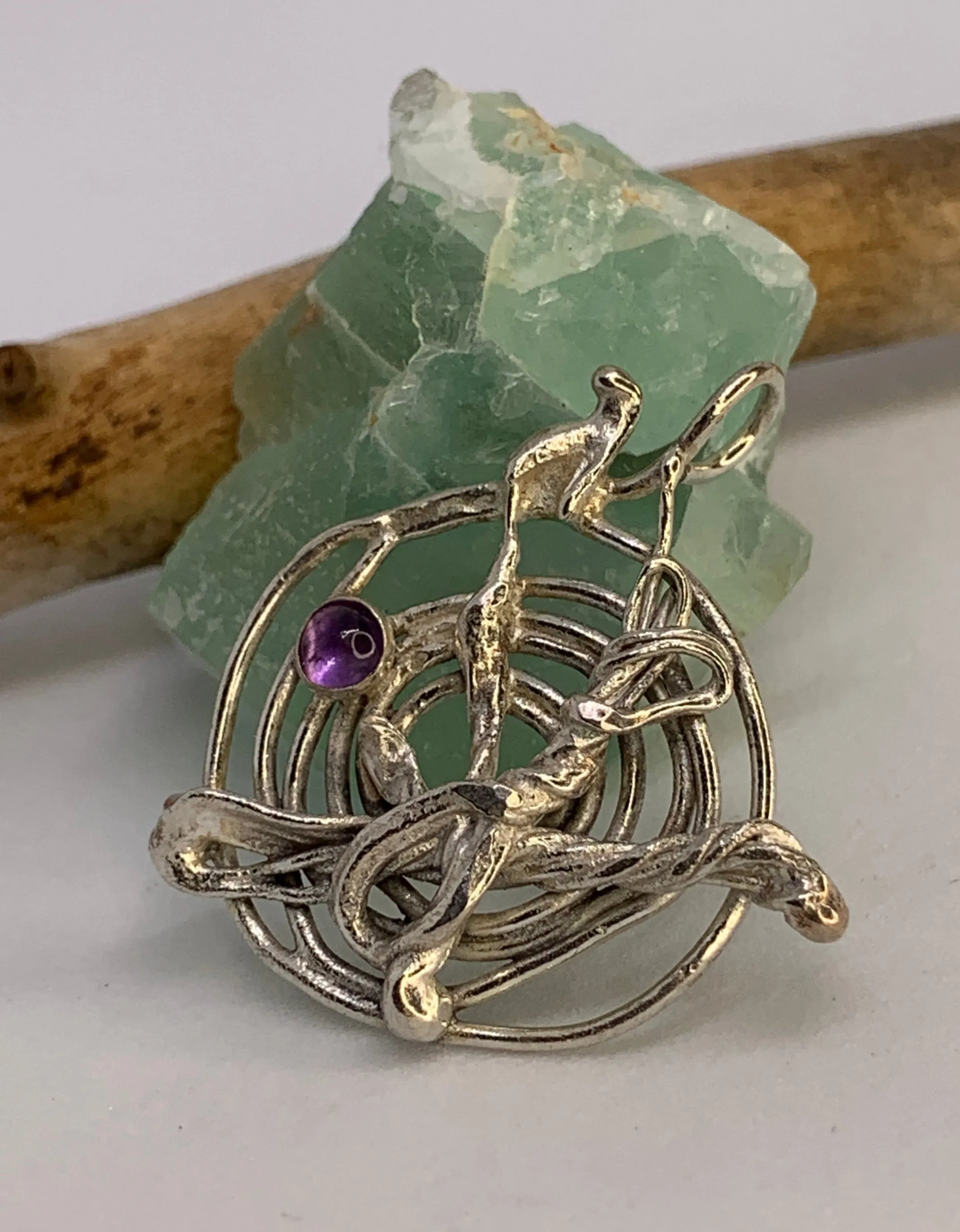 Spiral Abstract Amethyst Sterling Silver Pendant