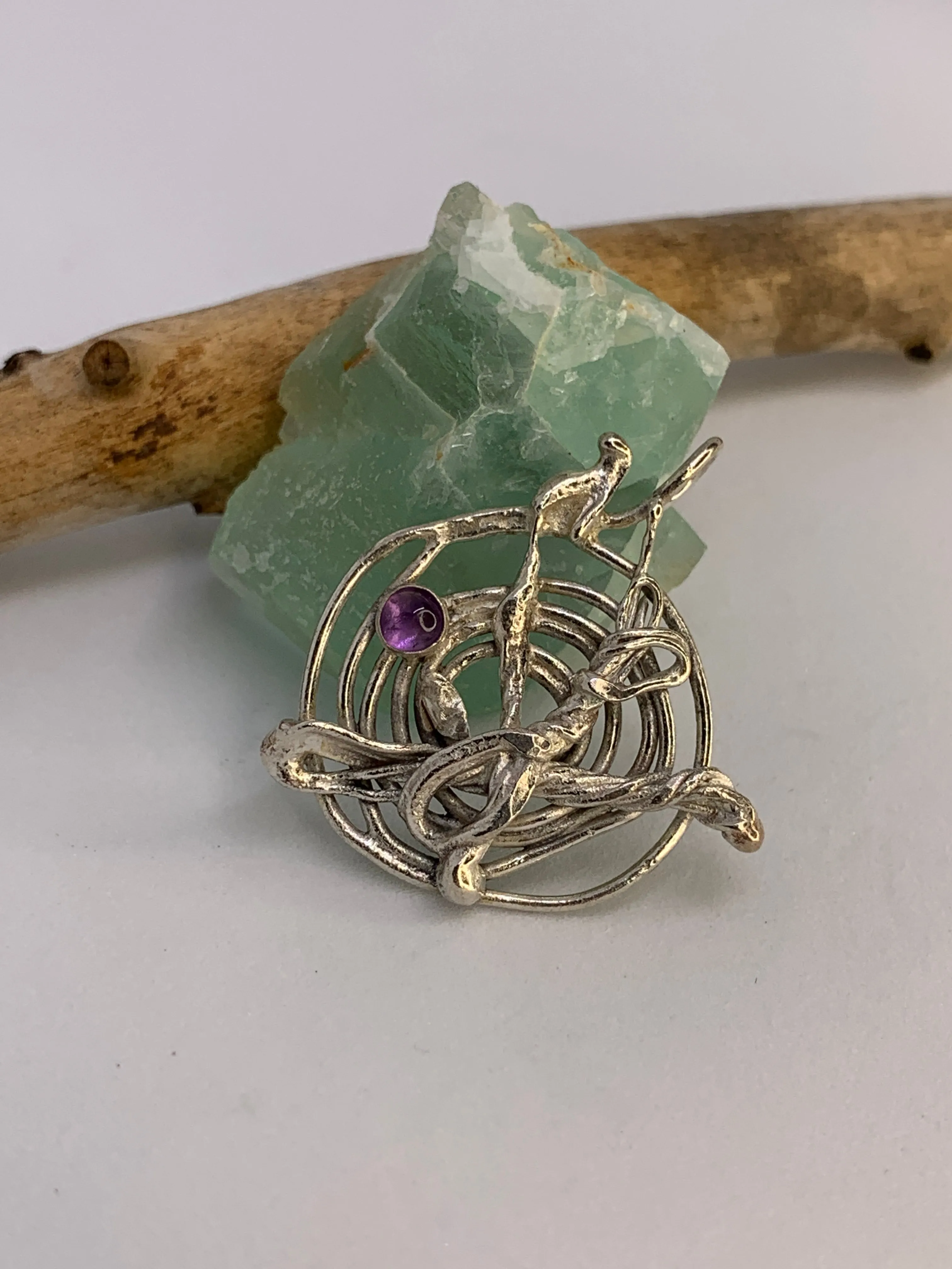 Spiral Abstract Amethyst Sterling Silver Pendant