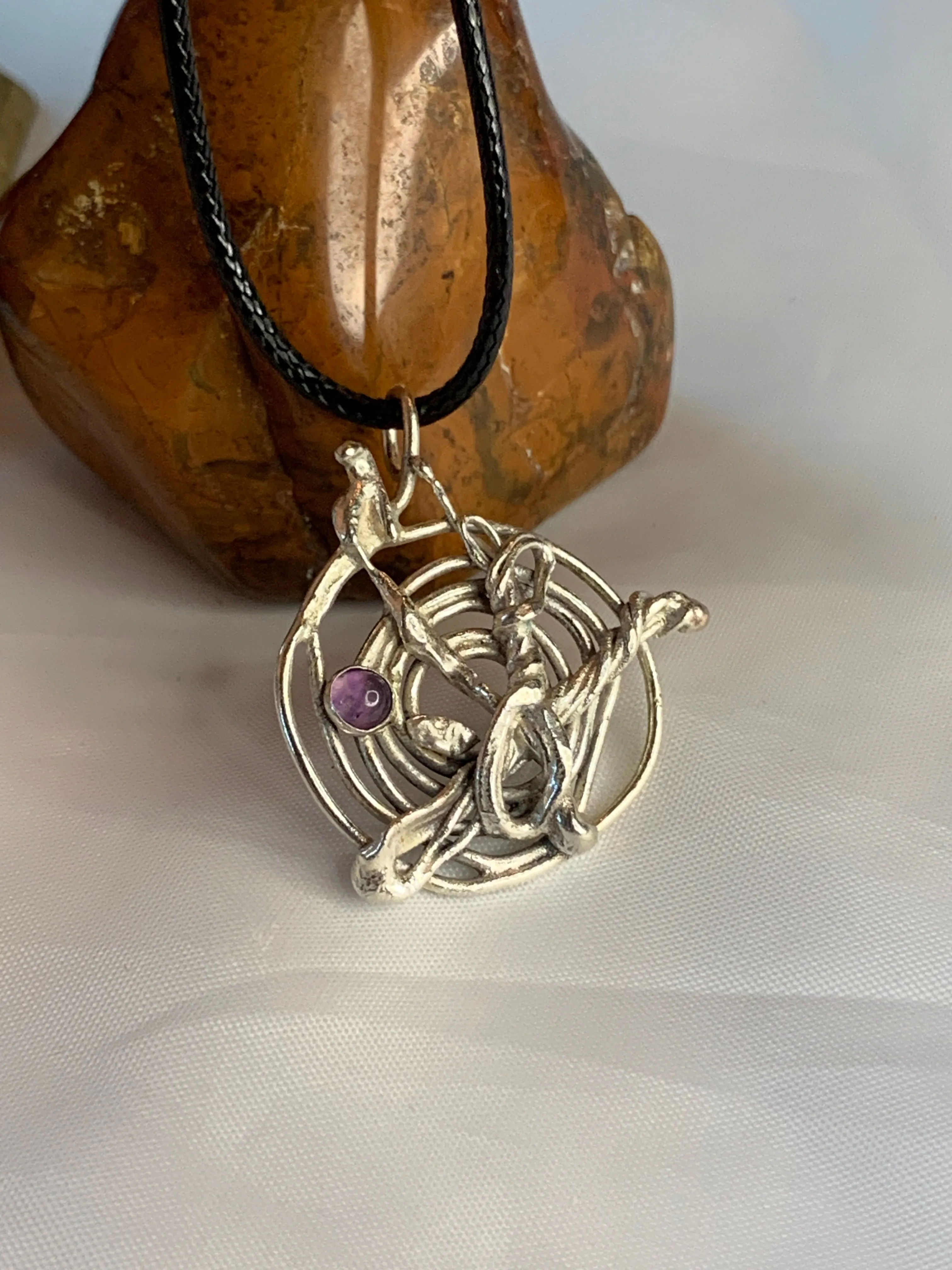 Spiral Abstract Amethyst Sterling Silver Pendant