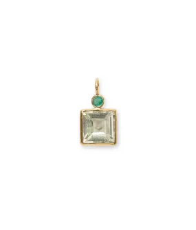 Square 14k Gold Necklace Charm in Emerald & Green Amethyst