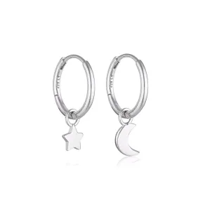 Star & Moon Huggie Hoop Earrings - Sterling Silver