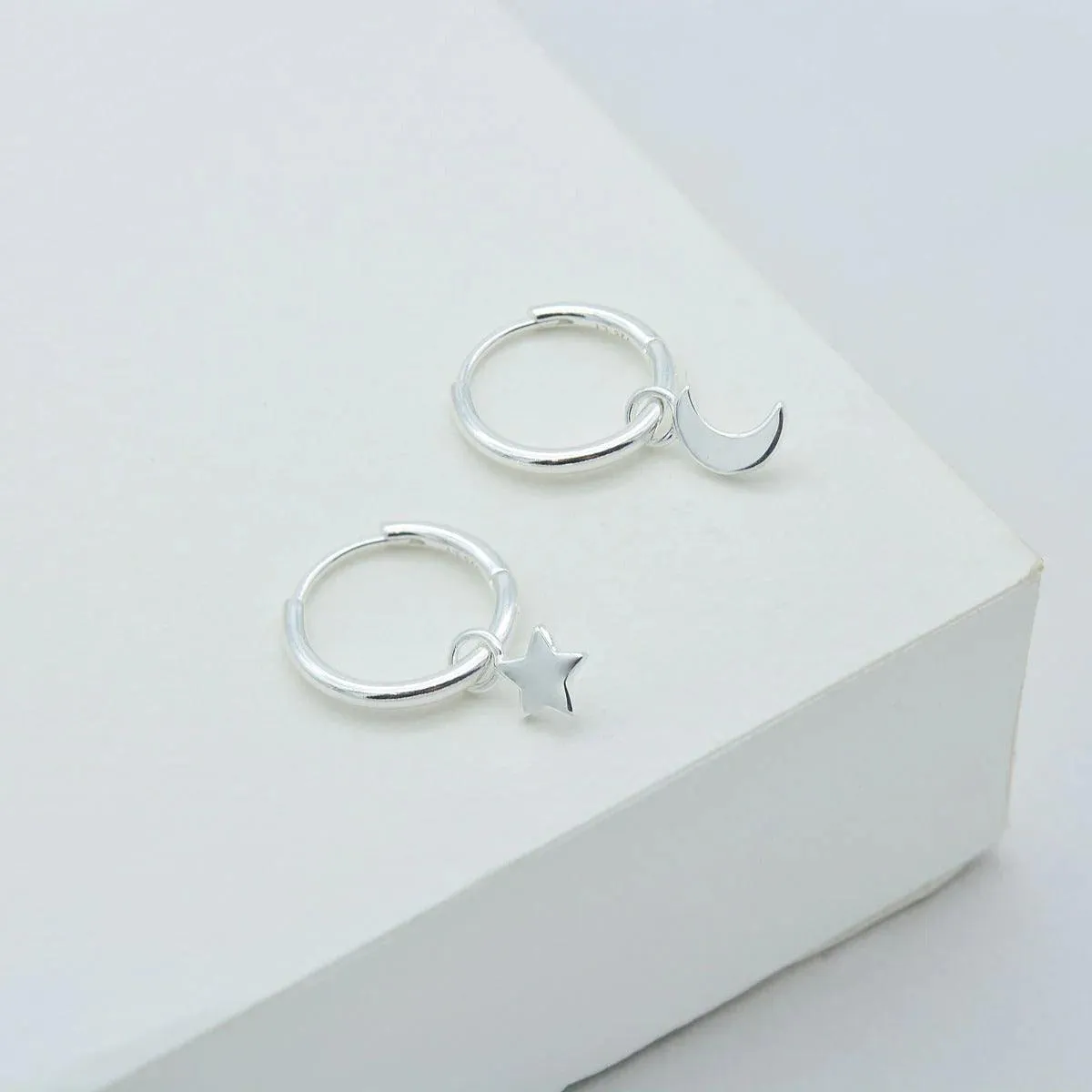 Star & Moon Huggie Hoop Earrings - Sterling Silver