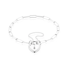 Sterling Silver 19cm Heart Padlock Bracelet