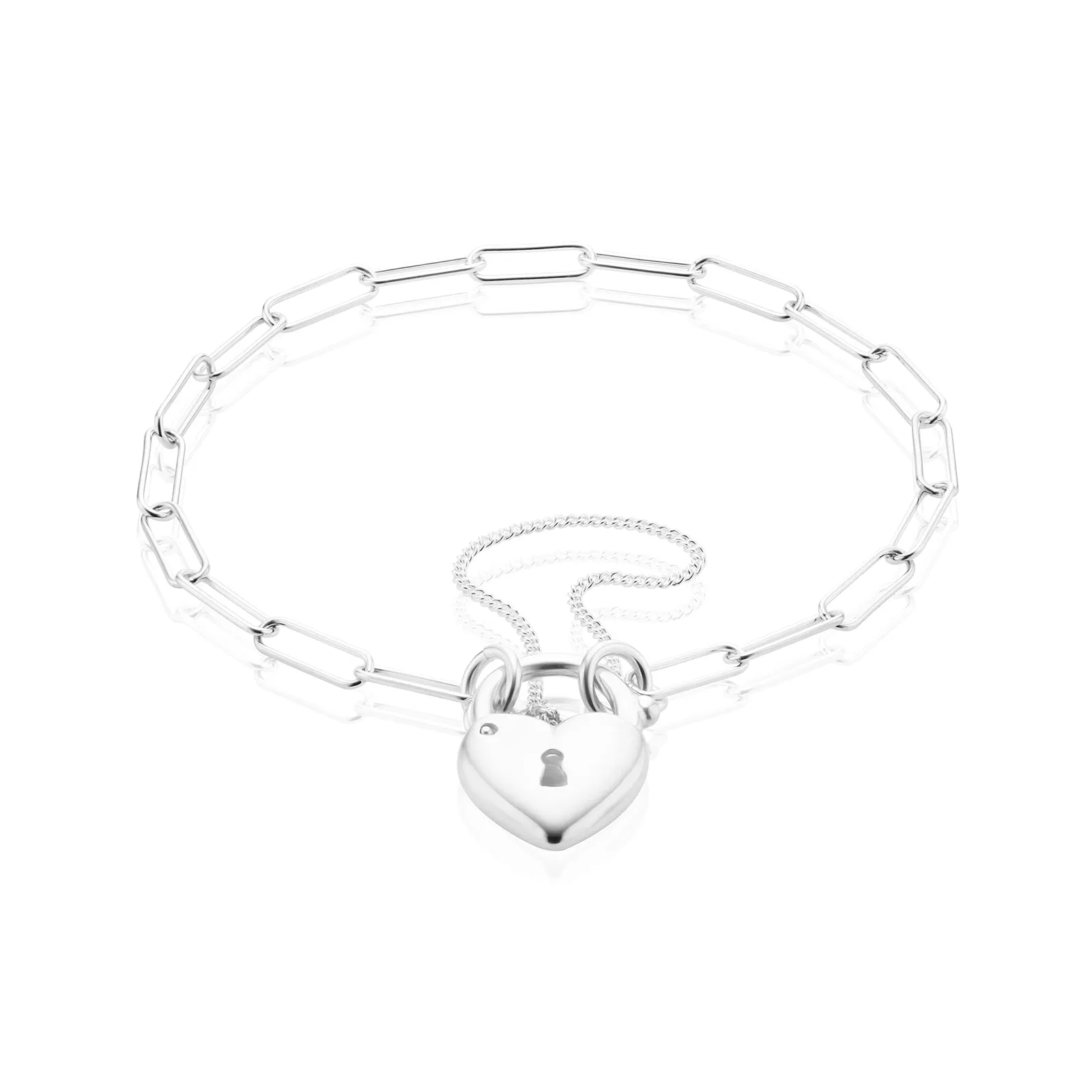 Sterling Silver 19cm Heart Padlock Bracelet