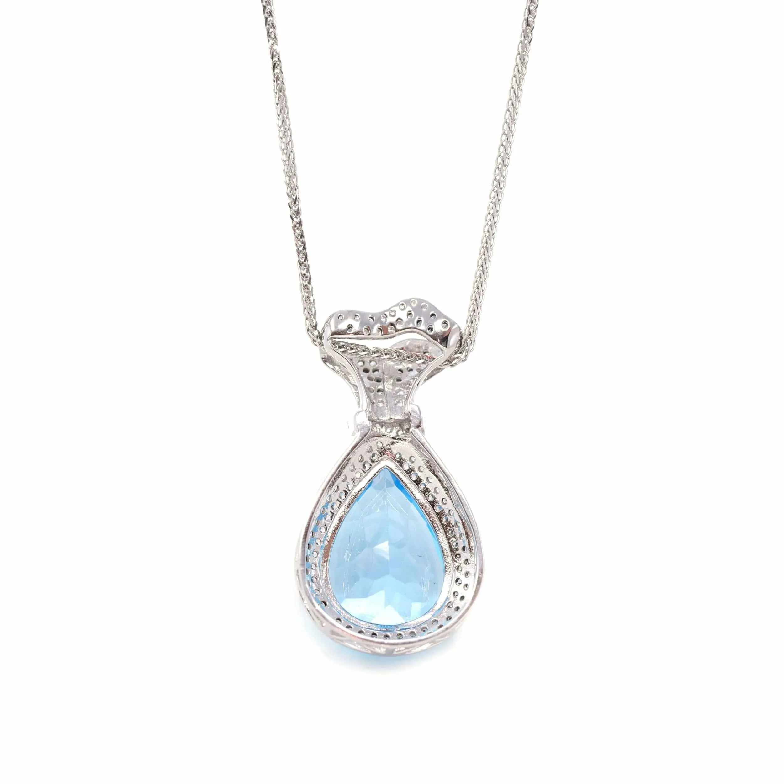 Sterling Silver AA Natural Topaz Luxury Money Bag Pendant Necklace With CZ