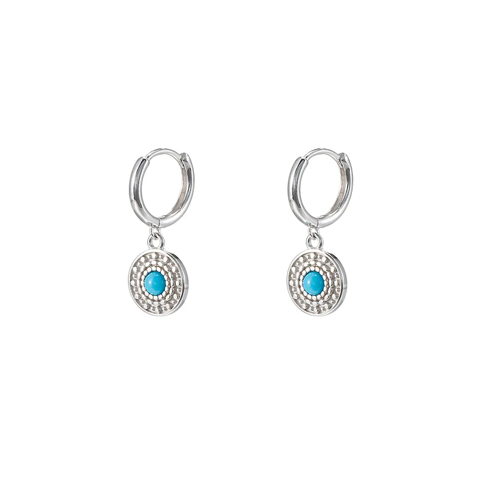 Sterling Silver Blue Stone Huggie Earrings