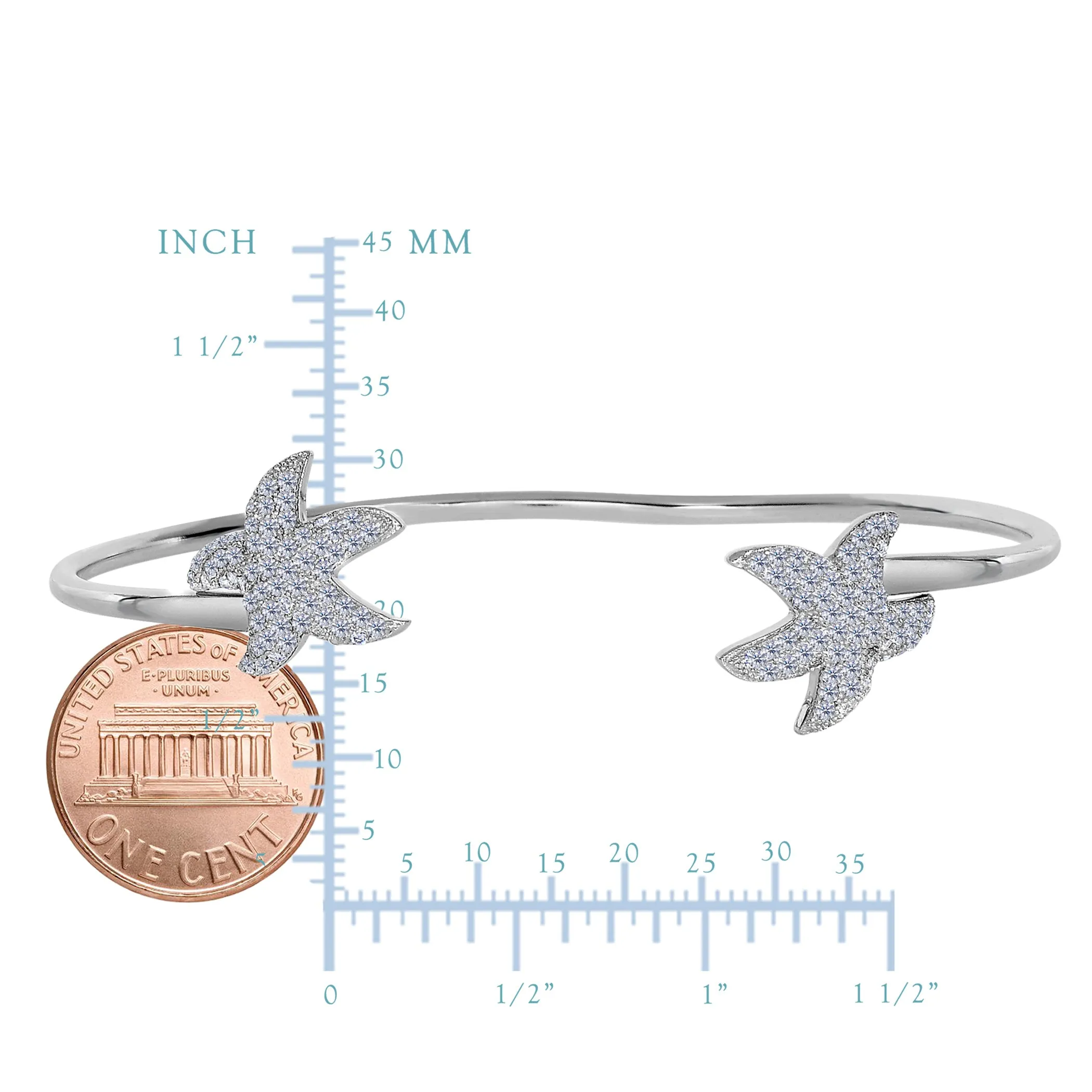 Sterling Silver Double CZ Starfish Ends Bracelet Cuff