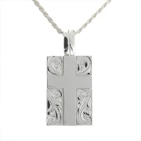 Sterling Silver Hawaiian Scroll Cross in Plate Pendant (Chain Sold Separately)