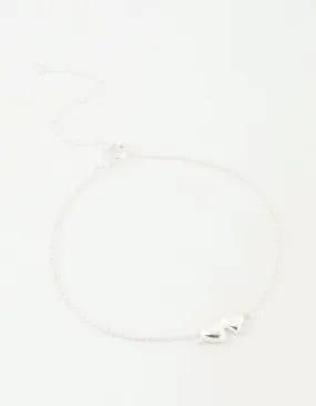 Sterling Silver Paired Puffy Heart Bracelet