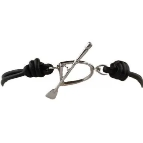 Sterling Silver Stirrup and Crop Toggle on Leather Bracelet