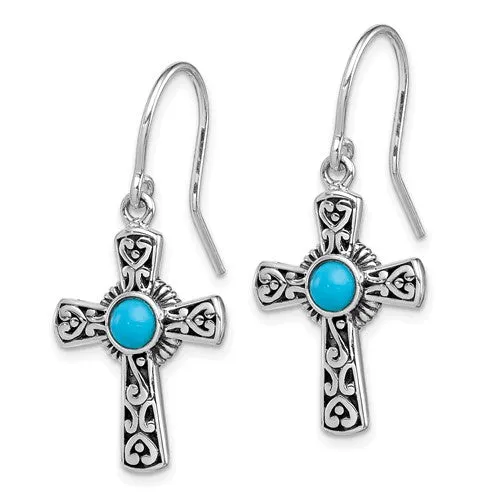 Sterling Silver Turquoise Cross Dangle Earrings