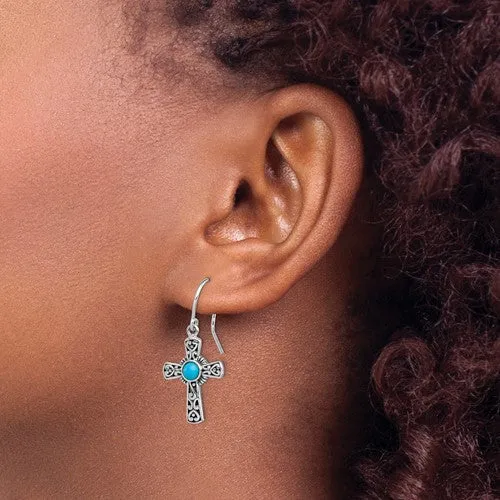 Sterling Silver Turquoise Cross Dangle Earrings