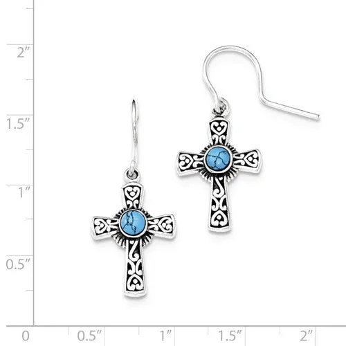 Sterling Silver Turquoise Cross Dangle Earrings