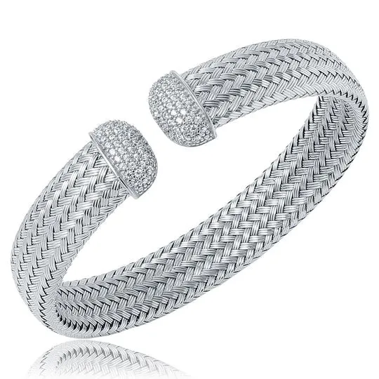 Sterling/Rhodium Cuff Bracelet with Cubic Zirconium Size 7